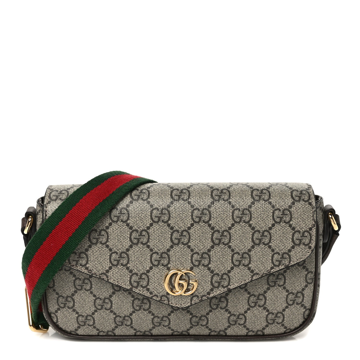 Gucci GG Supreme Monogram Textured Dollar Calfskin Web Mini Ophidia Envelope Shoulder Bag Beige Ebony 1 of 9