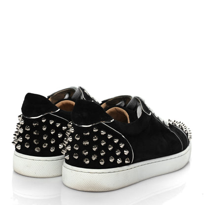 Christian Louboutin Suede Womens Louis Junior Spikes Flat Sneakers 37 Black 4 of 9