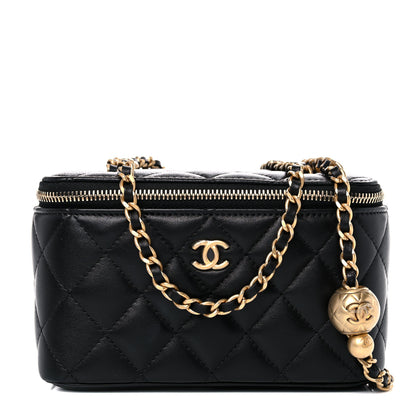 Chanel Lambskin Quilted Small Pearl Crush Vanity Case With Chain Black 1 of 10