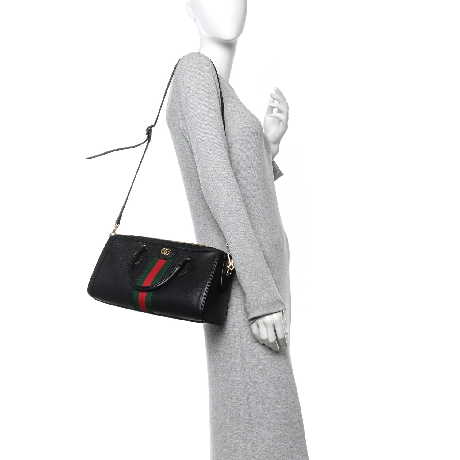 Gucci Textured Dollar Calfskin Web Medium Ophidia Boston Black 3 of 10