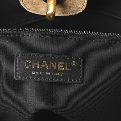 Chanel Suede Calfskin Shiny Lambskin Quilted Small Coco Base Shopping Bag Beige Black 6 of 11