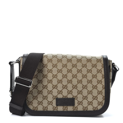 Gucci Monogram Flap Messenger Bag Beige Dark Brown 1 of 9