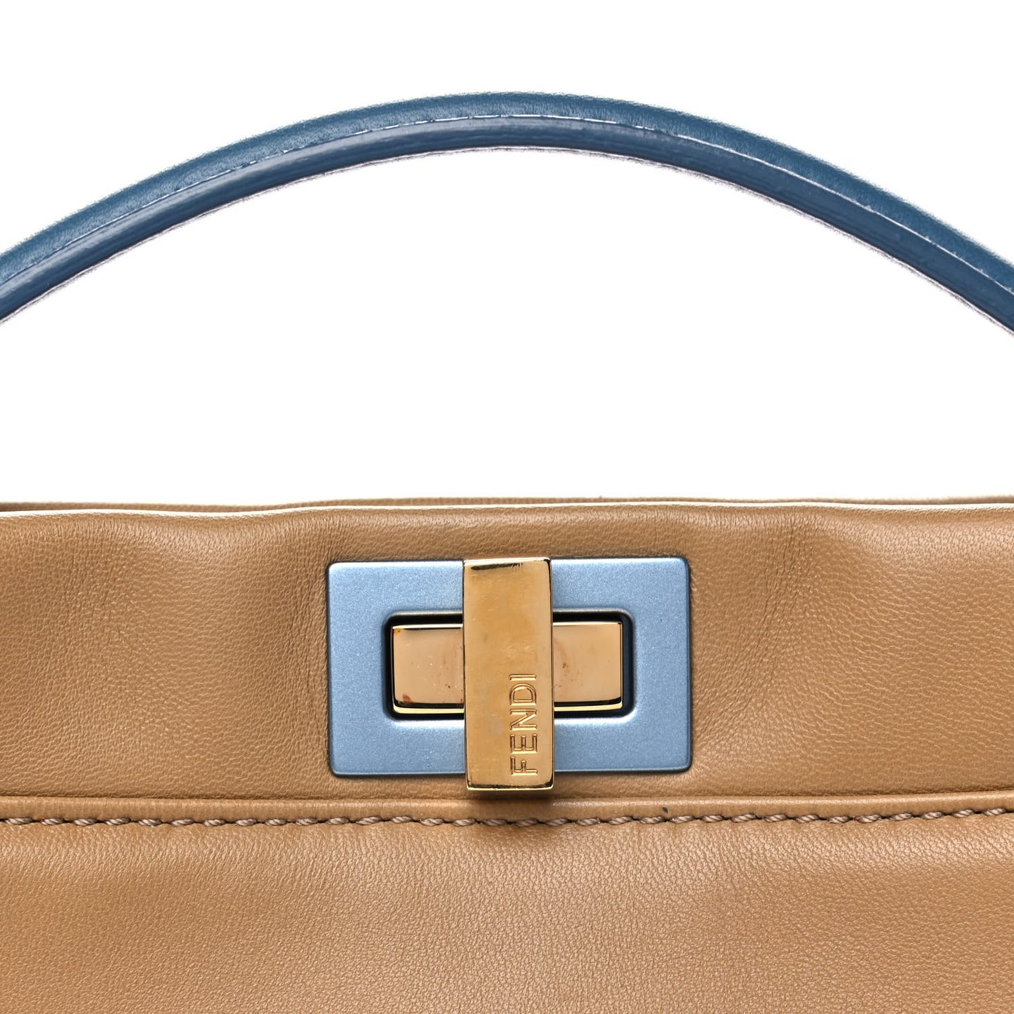 Nappa Colorblock Mini Peekaboo Iconic Satchel Cuoio Ceruleo Fiamma