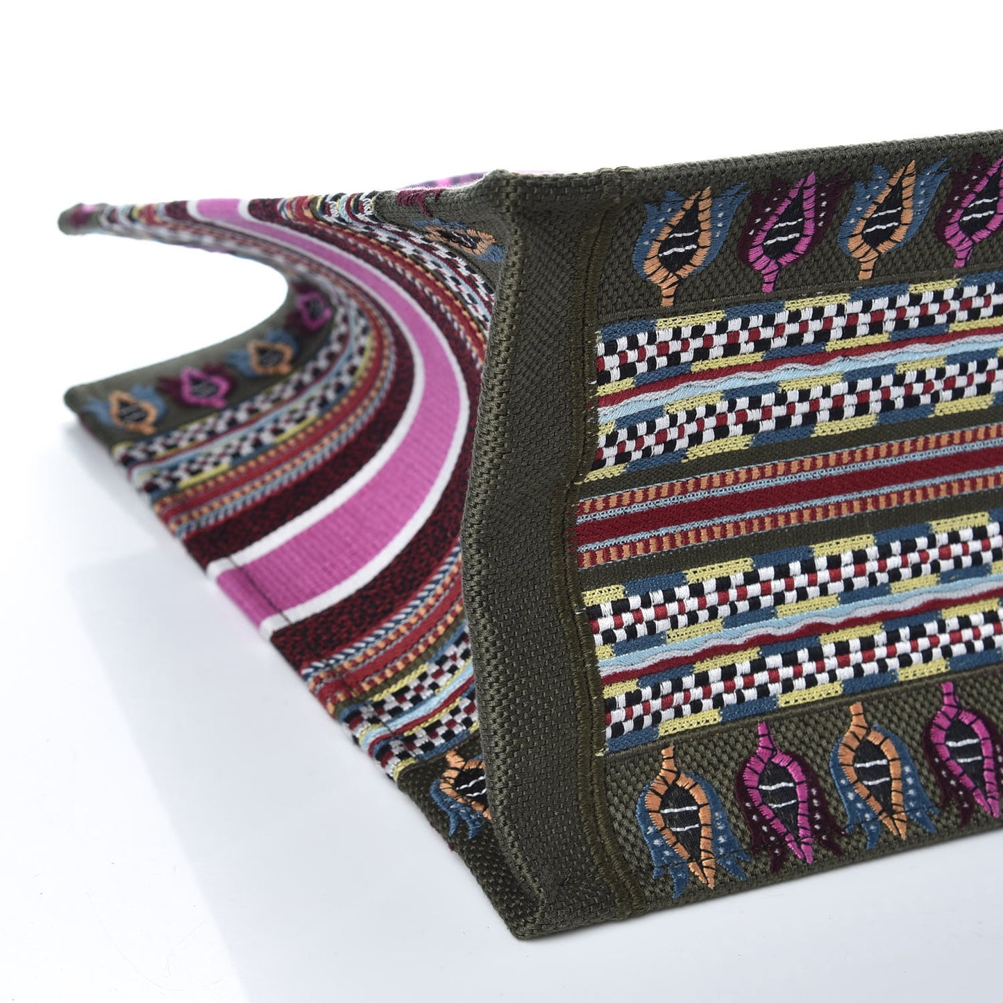 Canvas Embroidered Book Tote Olive Multicolor