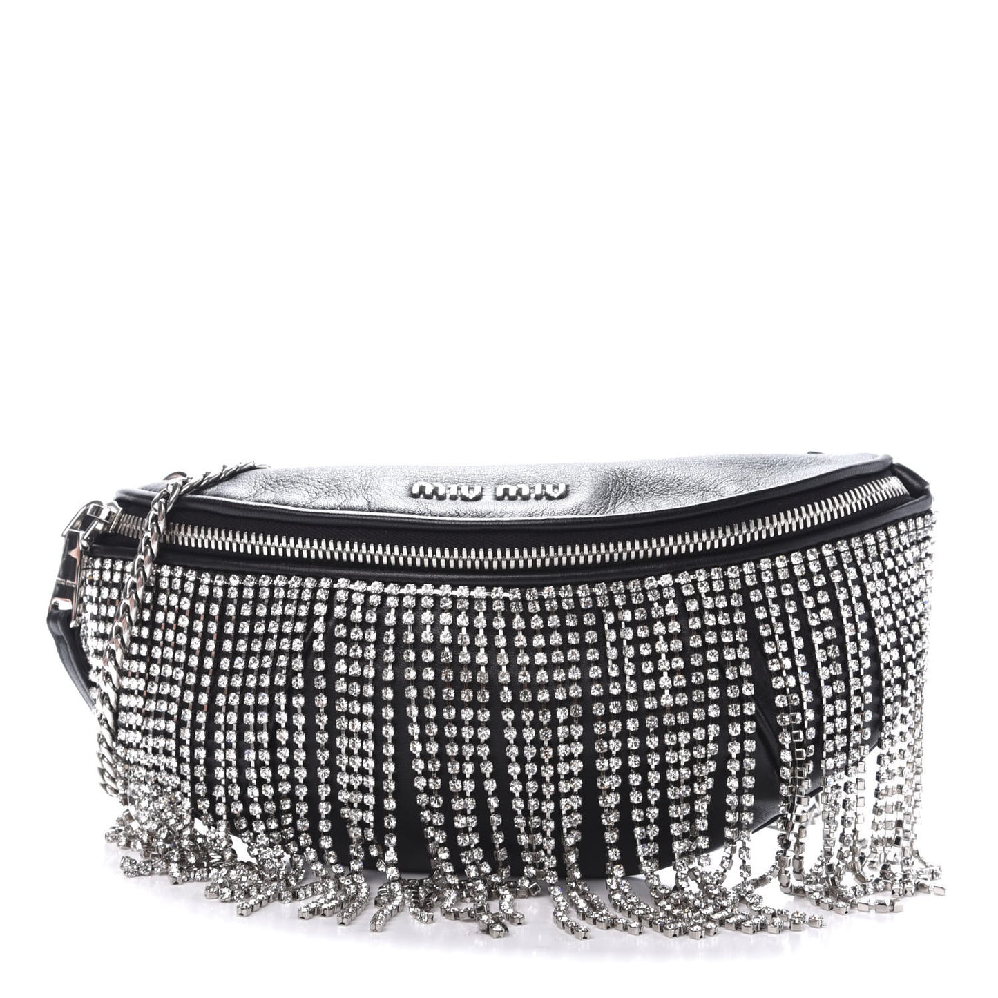 Nappa Crystal Fringe Belt Bag Black