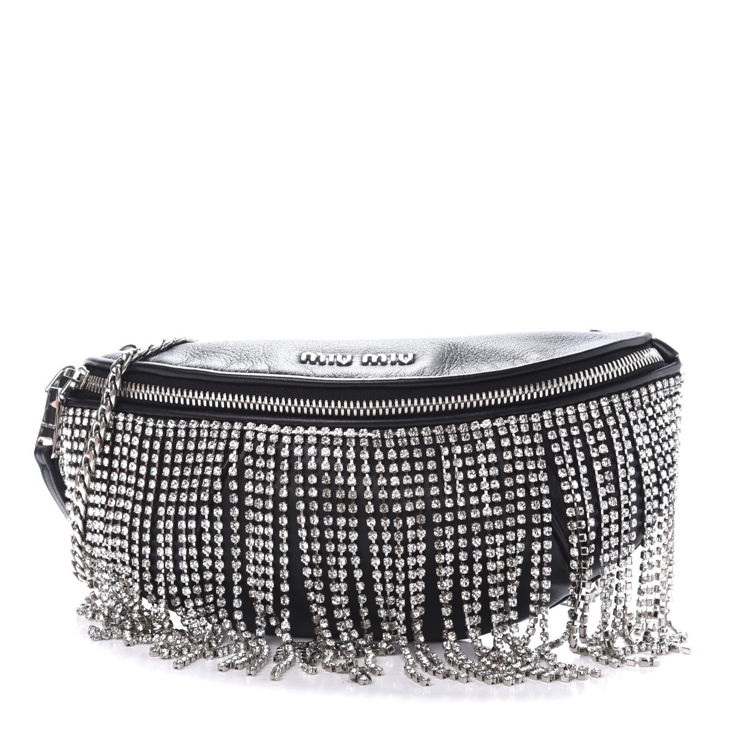 Miu Miu Nappa Crystal Fringe Belt Bag Black 1 of 9