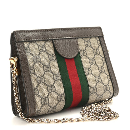 Gucci GG Supreme Monogram Textured Dollar Calfskin Web Mini Ophidia Chain Shoulder Bag Beige Ebony New Acero 3 of 10