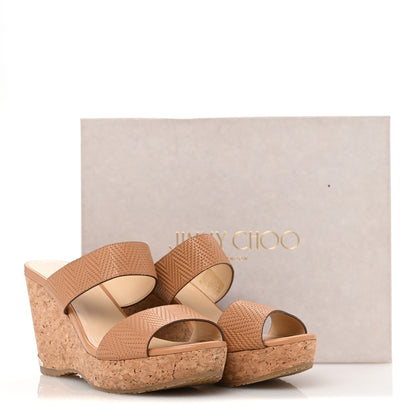 Jimmy Choo Calfskin Cork Parker Wedge 100 Sandals 38.5 Tan 12 of 12