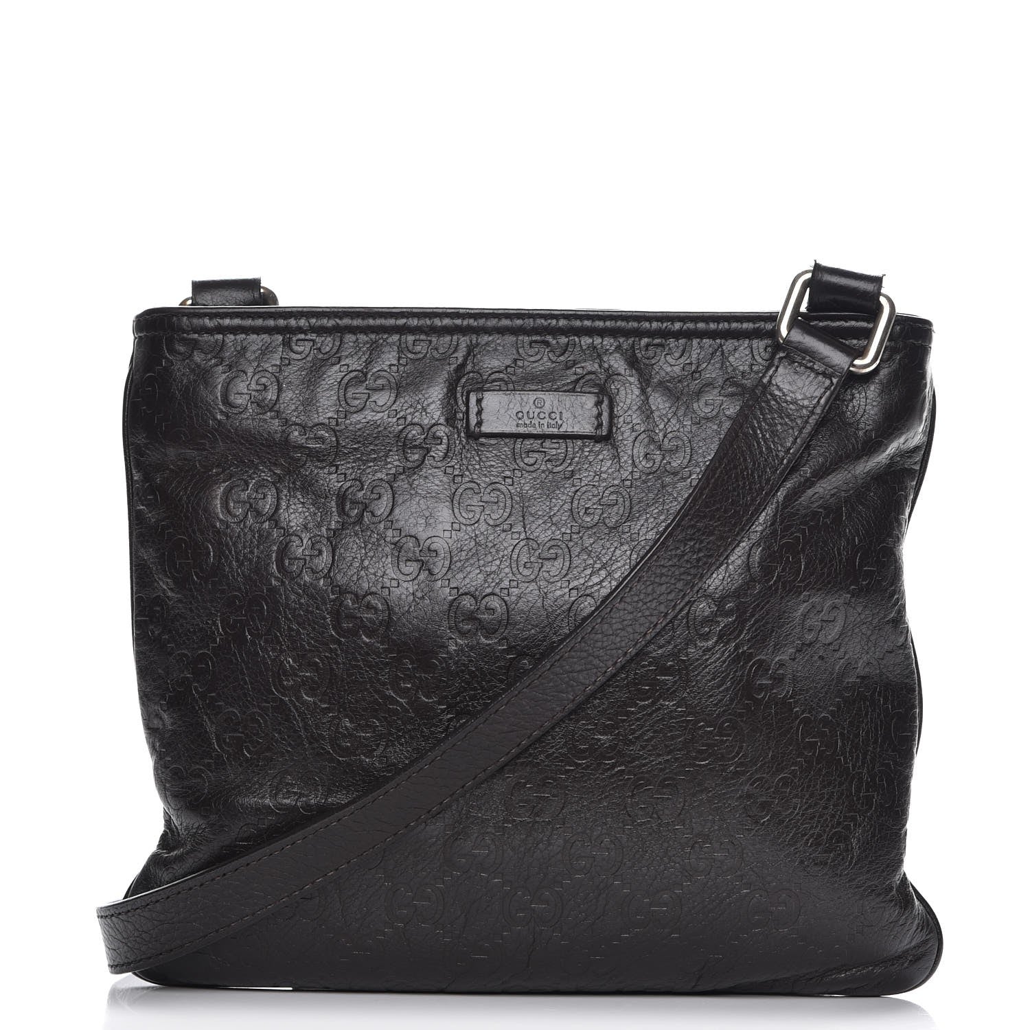Gucci Guccissima Small Flat Messenger Bag Dark Brown 1 of 8