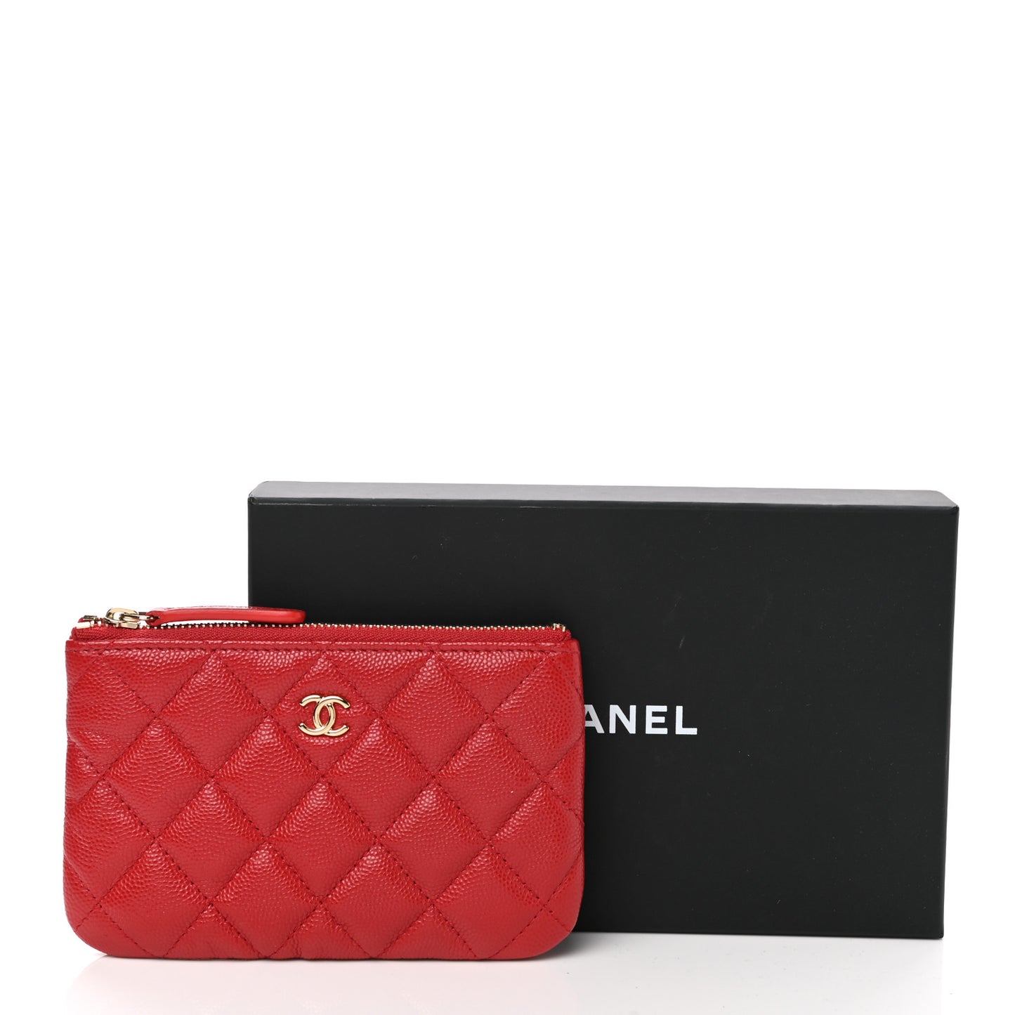 Caviar Quilted Small Cosmetic Case Red