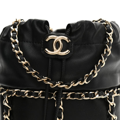 Chanel Lambskin Bucket Chain Drawstring Bag Black 8 of 9