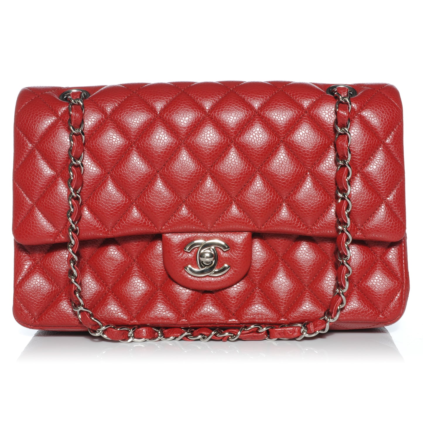 Caviar Quilted Medium Double Flap Red