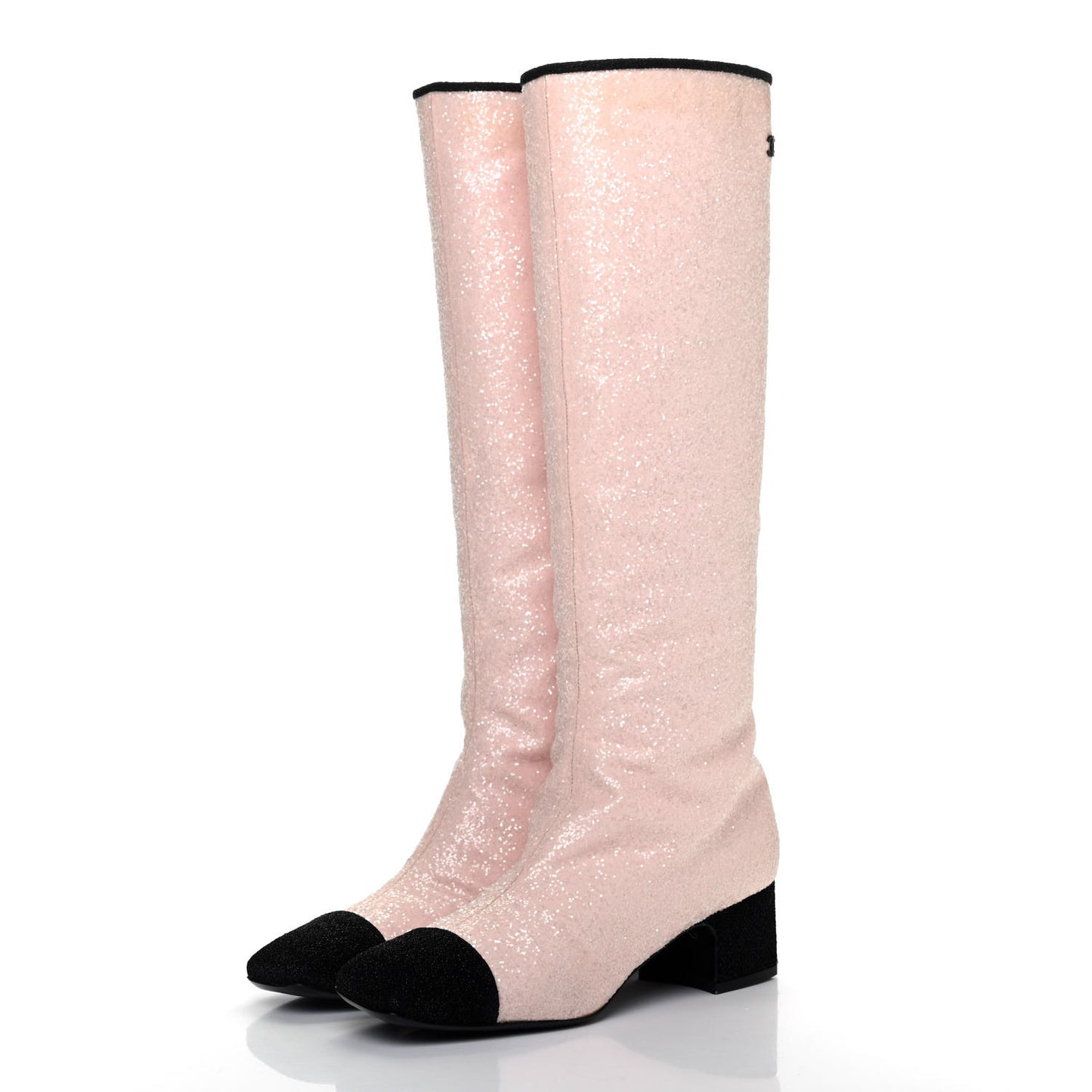 Glitter Fabric Lurex Cap Toe Fantasy High Boots 38.5 Pink Black