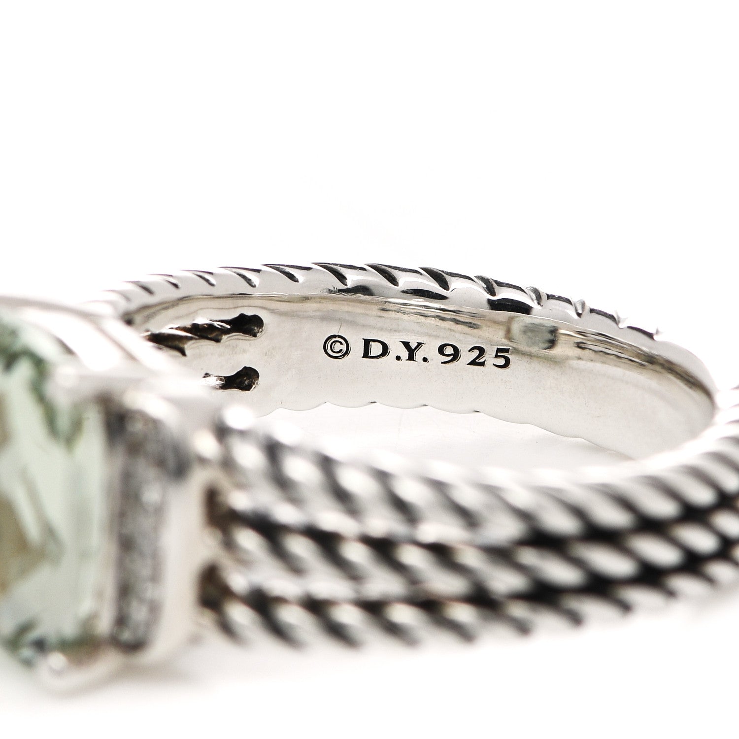 David Yurman Sterling Silver Diamond Prasiolite 10mm Petite Wheaton Ring 54 7 5 of 5