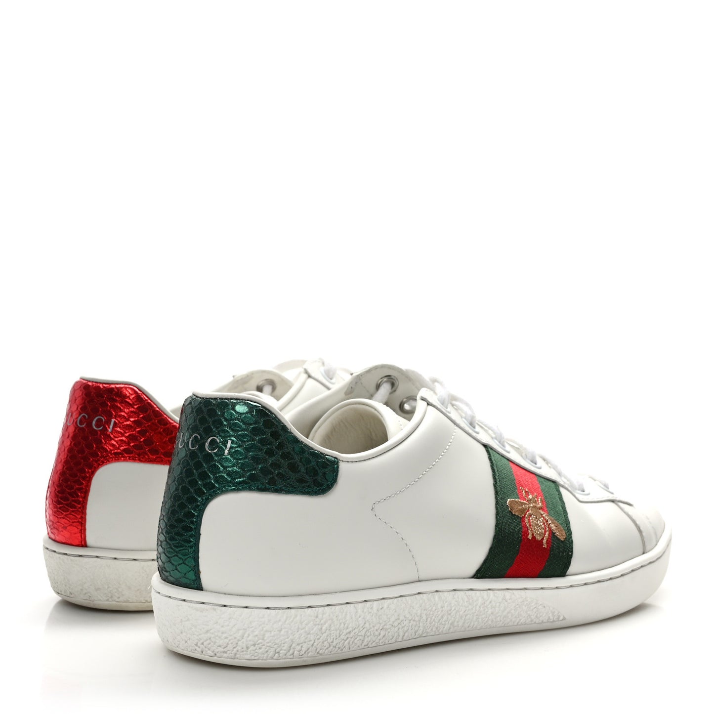 Calfskin Ayers Bee Embroidered Womens Ace Sneakers 36.5 White Green