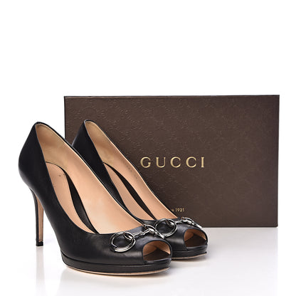 Gucci Malaga Kid Horsebit Peep Toe Pumps 39 Black 15 of 15