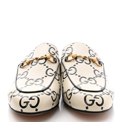 Gucci Azalea Calfskin GG Monogram Bi-Color Debossed Womens Princetown Slippers 40 Mystic White Black 2 of 9