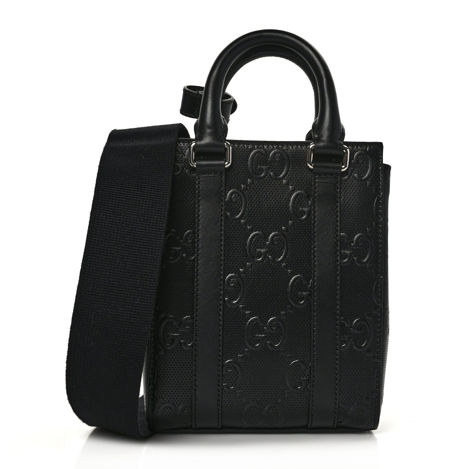 Gucci Calfskin GG Tennis Embossed Mini Tote Bag Black 1 of 9