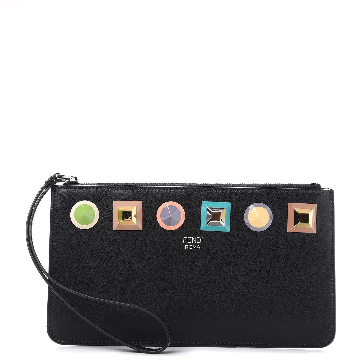 Vitello Liberty Studded Zip Pouch Black Multicolor