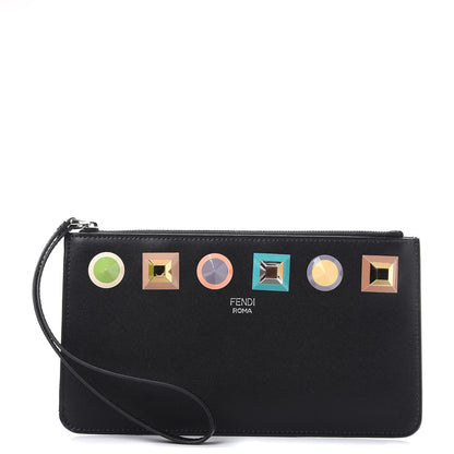 Fendi Vitello Liberty Studded Zip Pouch Black Multicolor 1 of 8