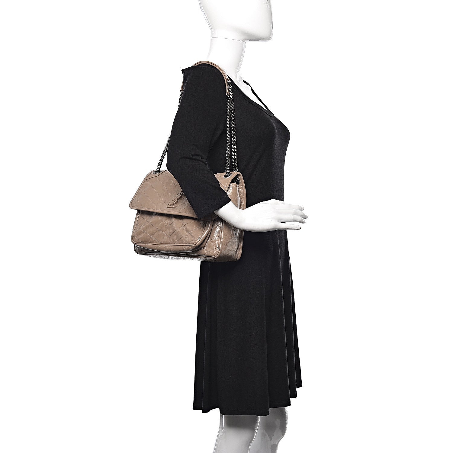 Saint Laurent Crinkled Calfskin Matelasse Monogram Medium Niki Chain Satchel Light Taupe 2 of 10