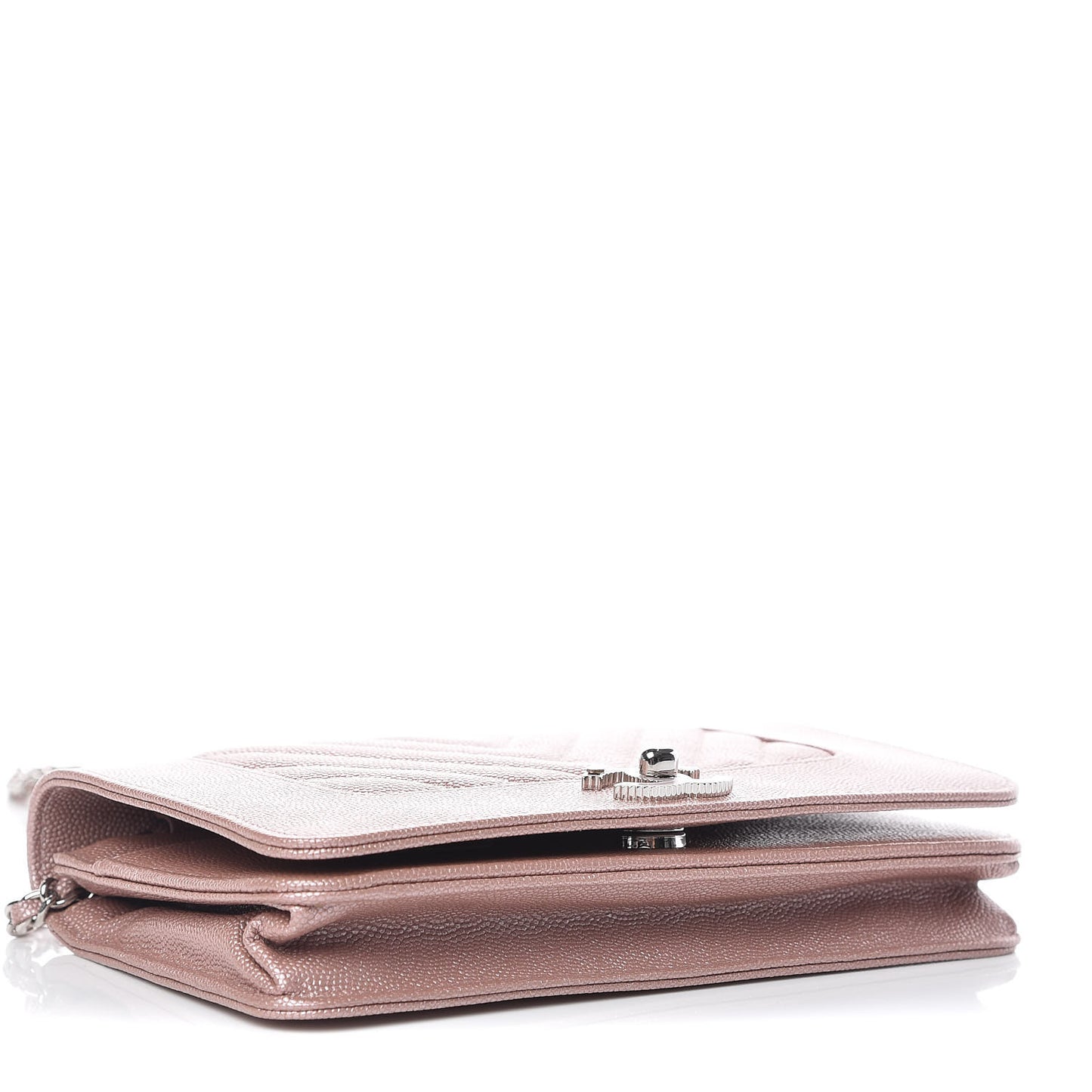 Metallic Caviar Chevron Quilted Vintage Mademoiselle Wallet On Chain WOC Pink