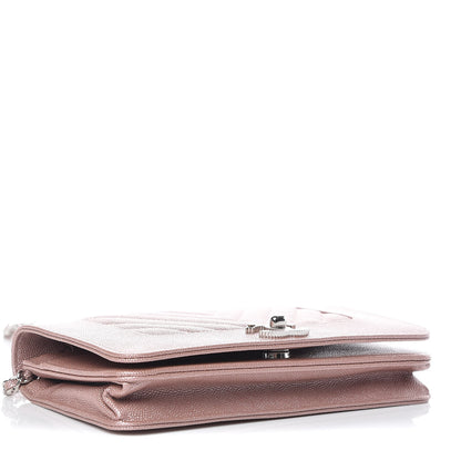 Chanel Metallic Caviar Chevron Quilted Vintage Mademoiselle Wallet On Chain WOC Pink 4 of 10