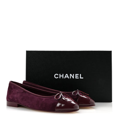 Chanel Suede Calfskin Patent Cap Toe CC Ballerina Flats 37 Burgundy 10 of 10