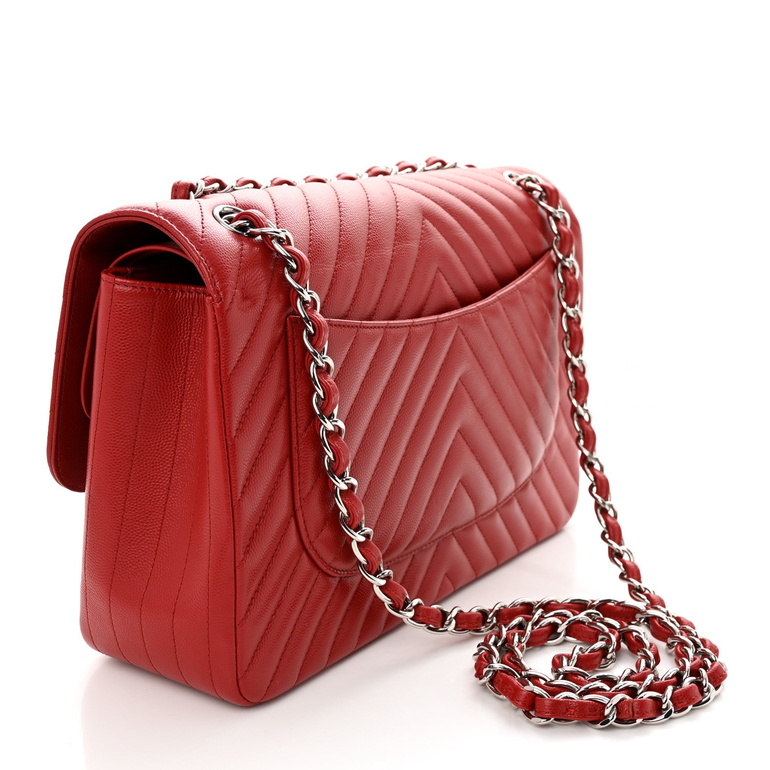 Chanel Caviar Chevron Quilted Jumbo Double Flap Dark Red 3 of 15