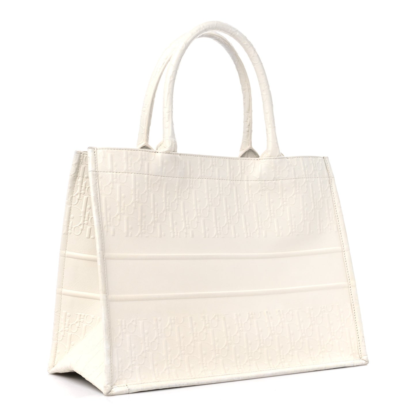 Oblique Calfskin Embossed Medium Book Tote Ivory