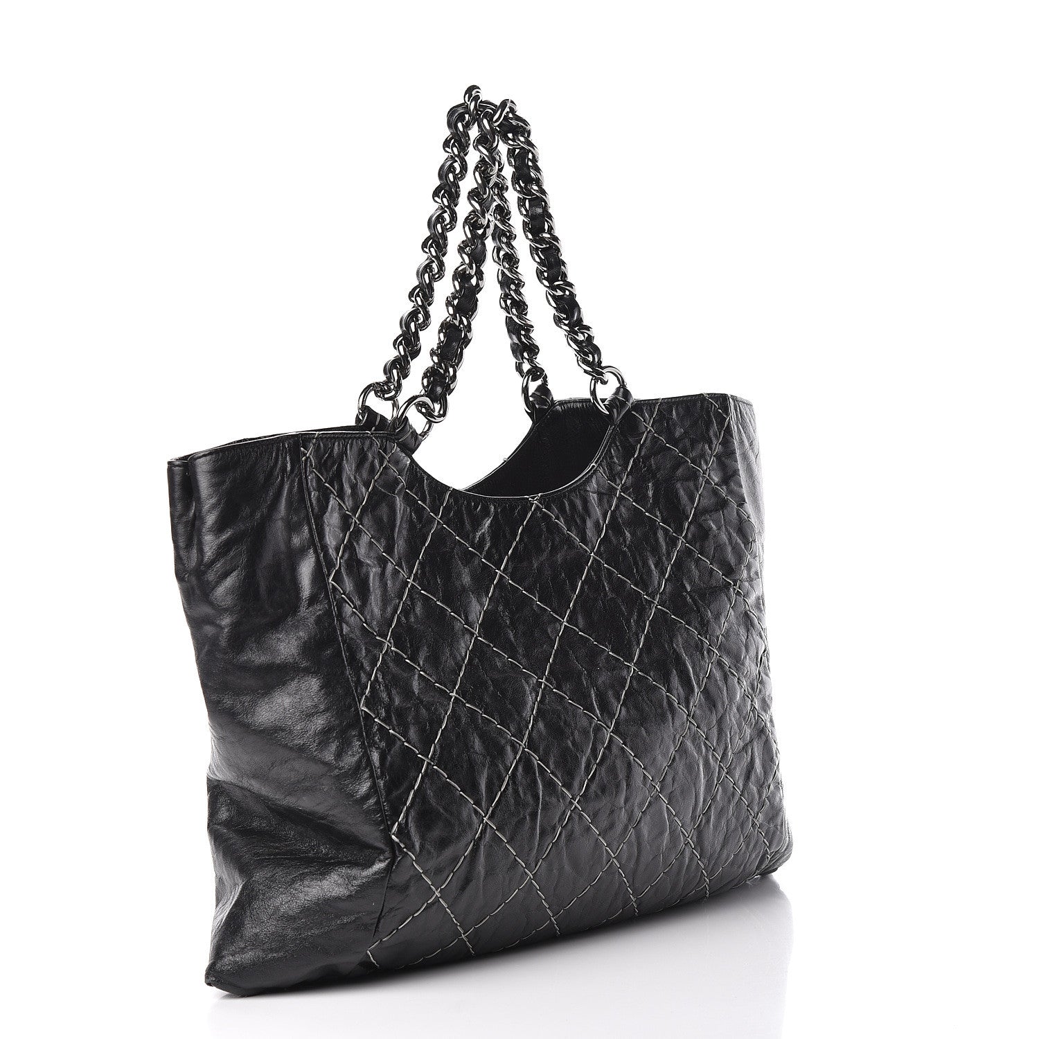 Chanel Glazed Goatskin Double Contrast Stitch Tote Black 3 of 13