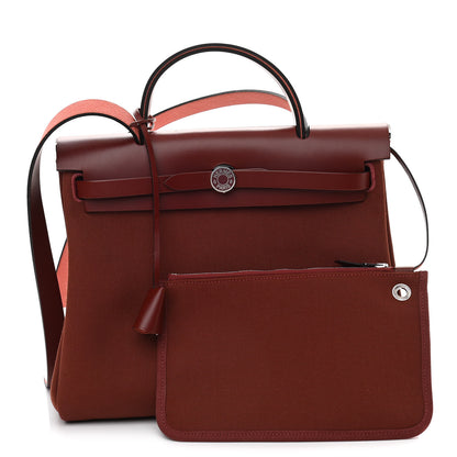 Hermes Toile Militaire Vache Hunter Laque Herbag Zip Retourne 31 PM Rouge H 1 of 11