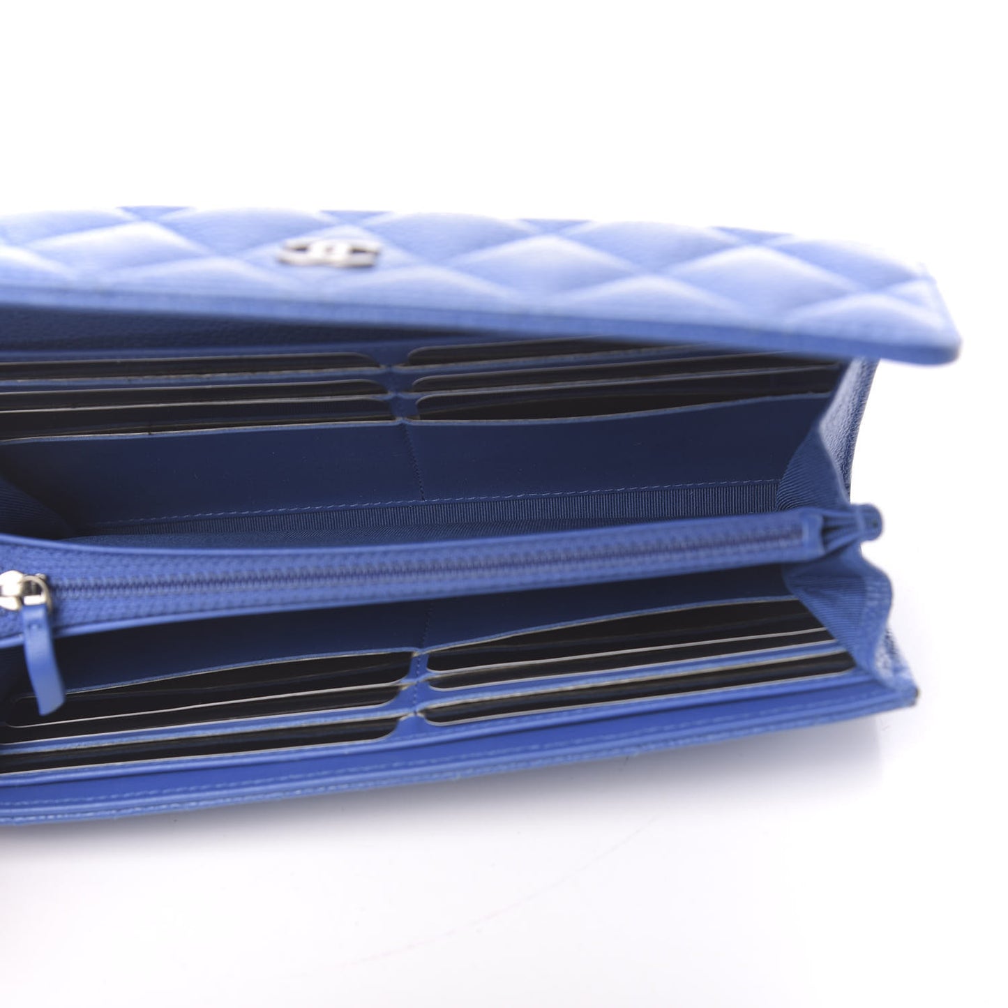 Caviar Quilted Large Gusset Flap Wallet Blue