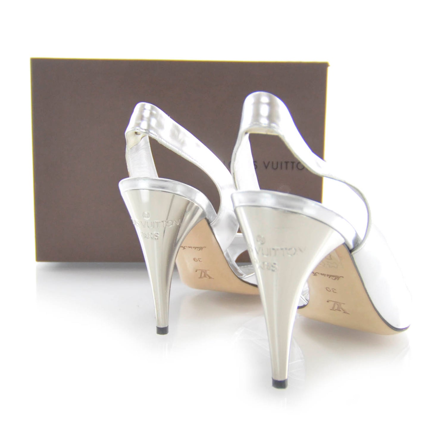 Leather Metallic Dress Sandals Heels 39 Silver