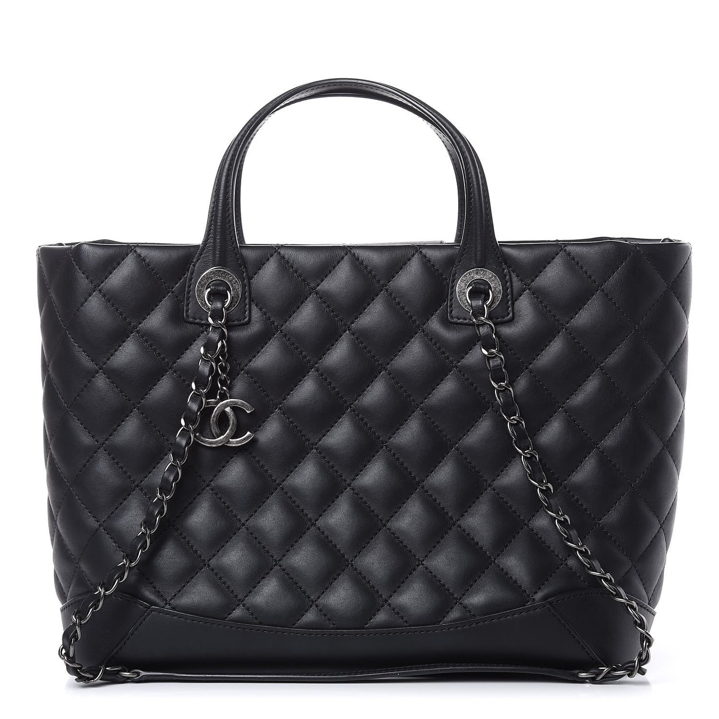 Calfskin Quilted Small Easy Shopping Tote Black