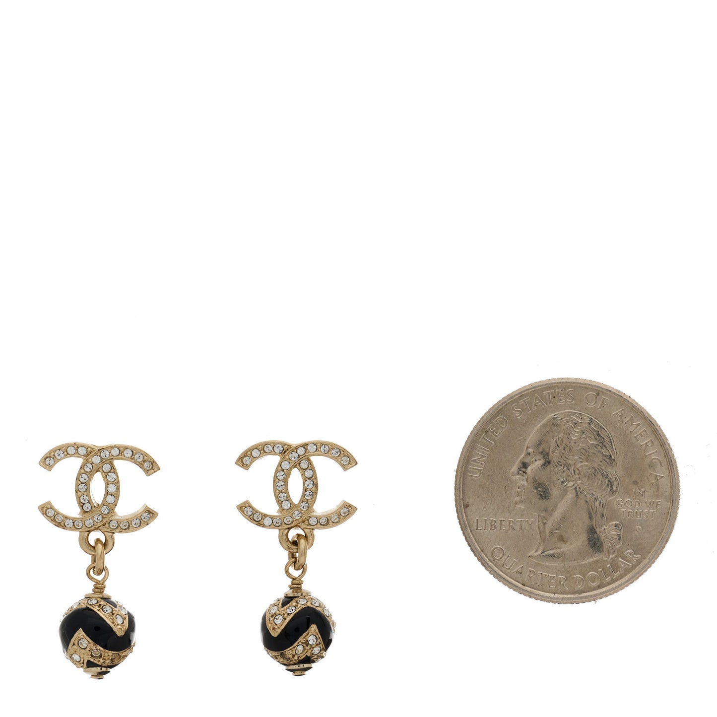 Crystal Enamel CC Drop Earrings Gold Black