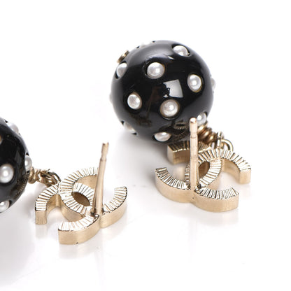 Chanel Resin CC Drop Earrings Gold Black White 3 of 4