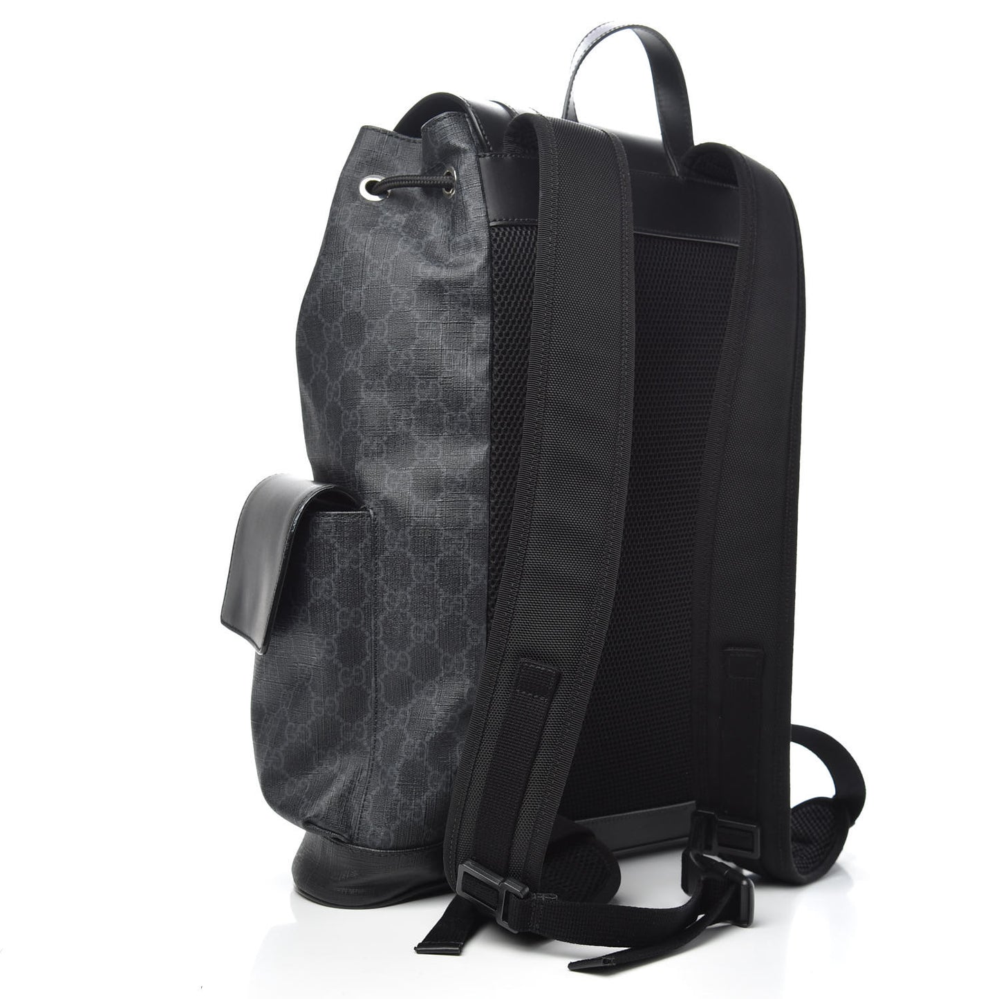 Soft GG Supreme Monogram Appia Calfskin Web Double Buckle Backpack Black