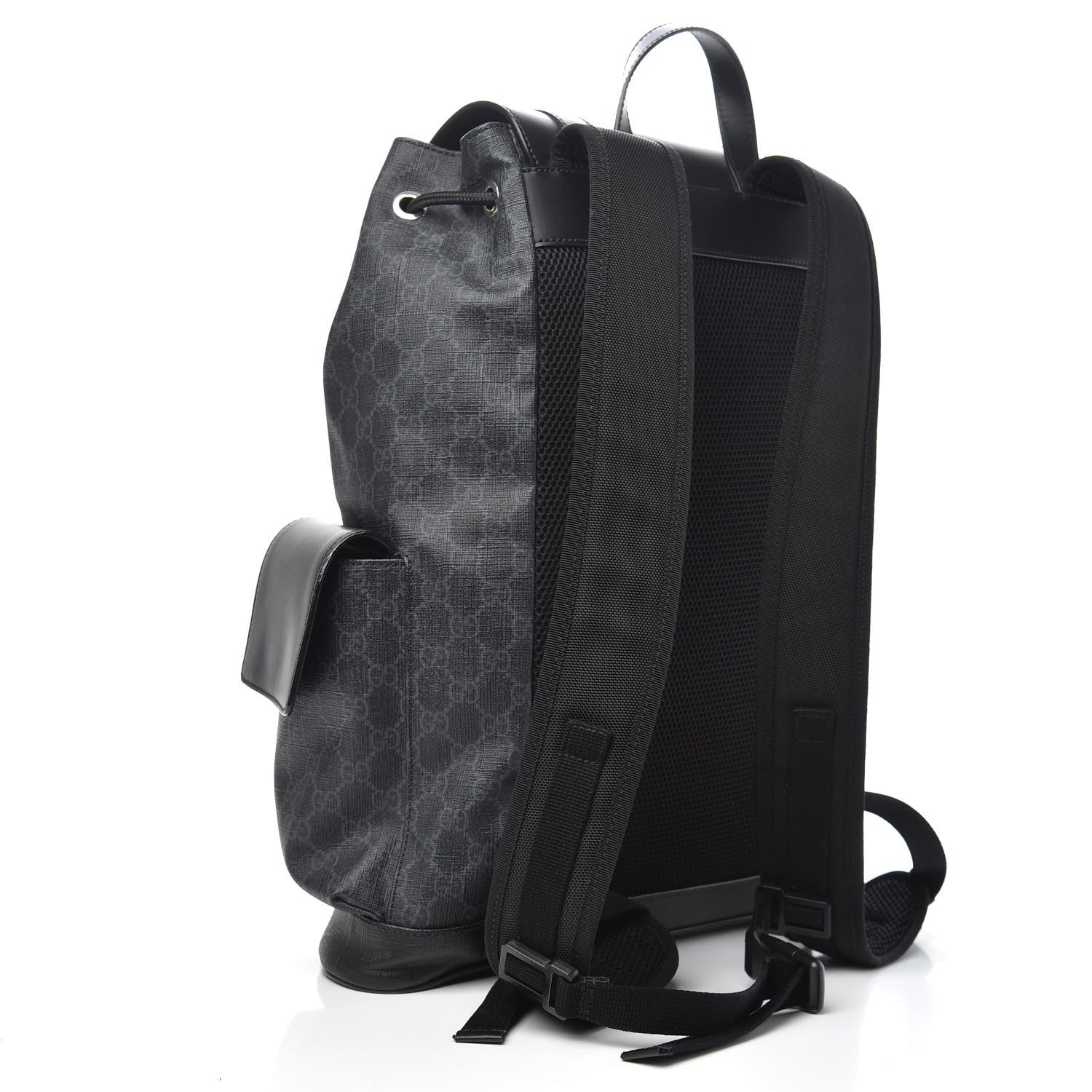 Gucci Soft GG Supreme Monogram Appia Calfskin Web Double Buckle Backpack Black 2 of 9