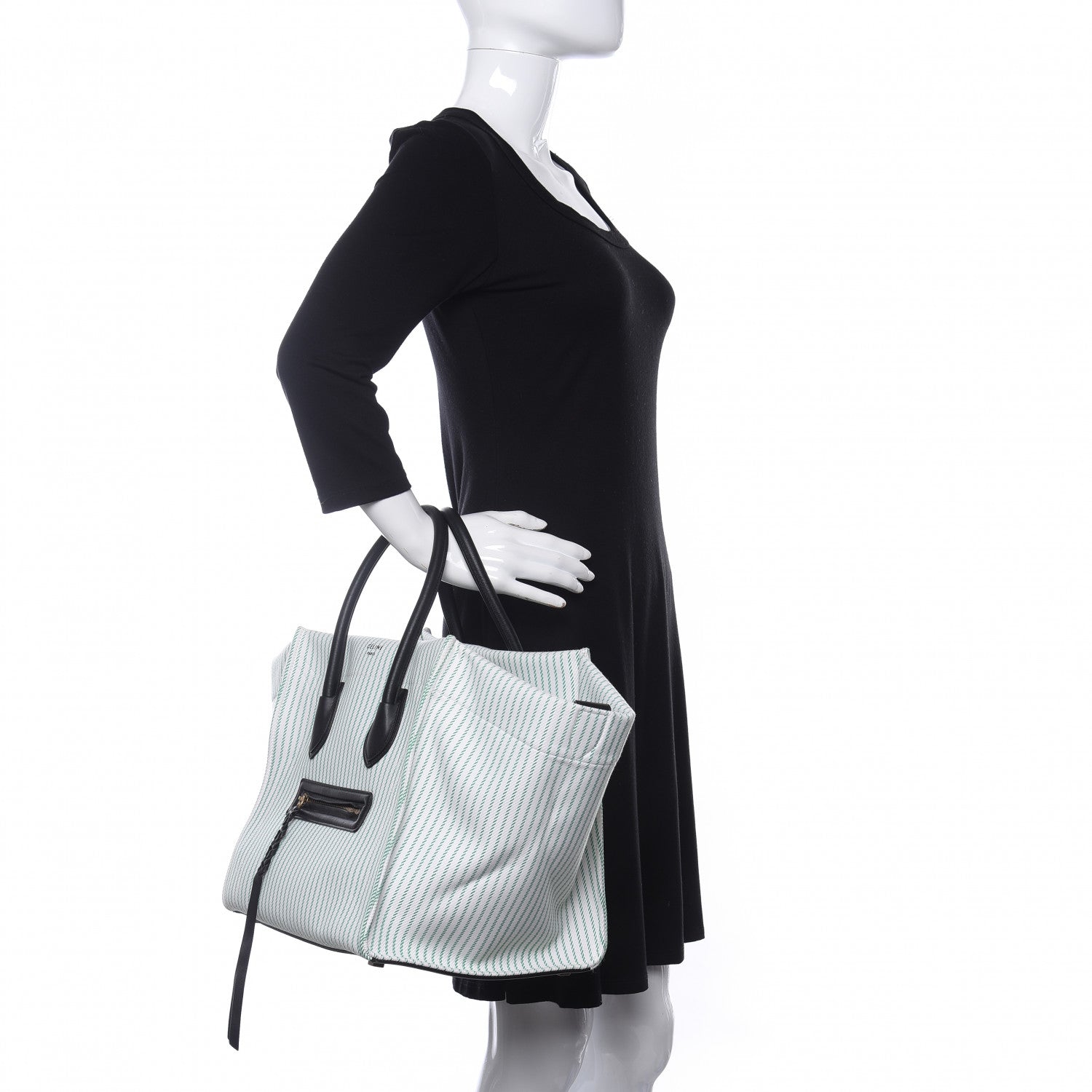 Celine Cotton Canvas Striped Medium Phantom Luggage White Green 2 of 10