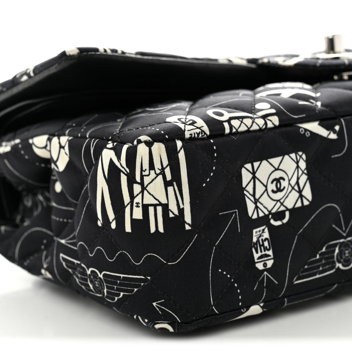 Satin Airline Printed Medium Double Flap Black White