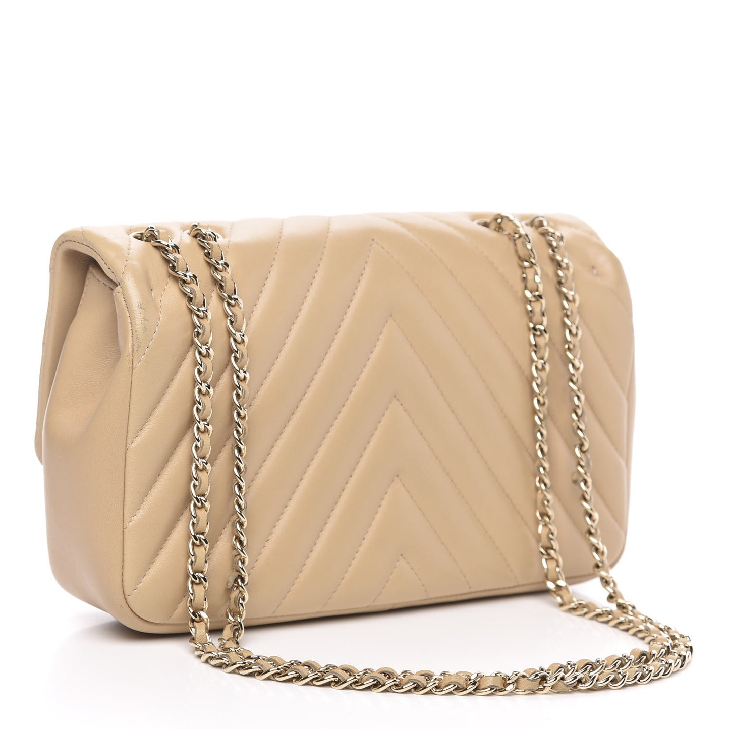 Lambskin Chevron Quilted Small Single Flap Light Beige