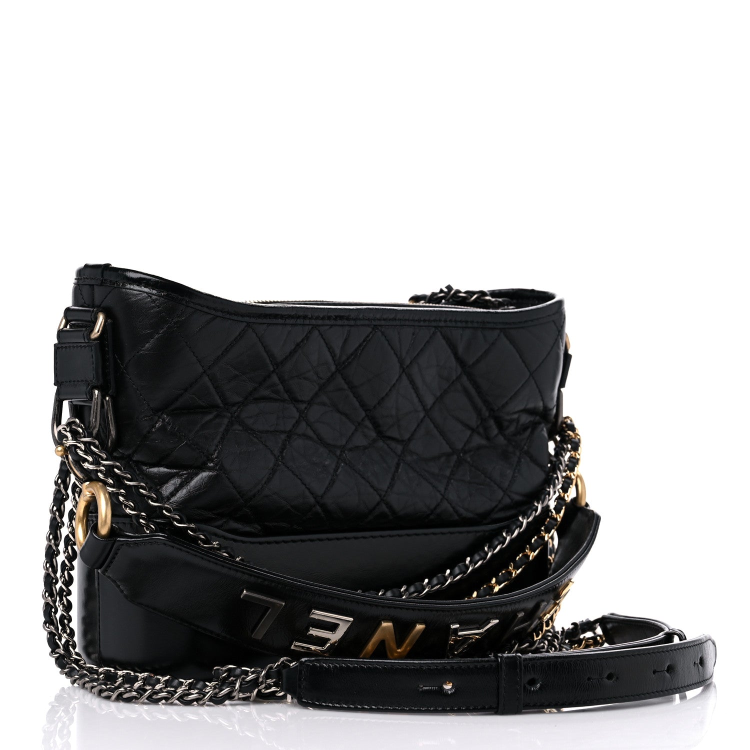 Chanel Aged Smooth Calfskin Quilted Medium Gabrielle Logo Hobo Black 3 of 10