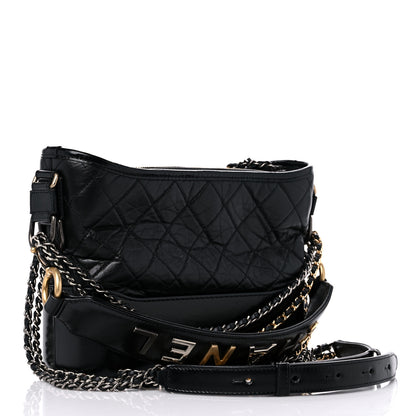 Chanel Aged Smooth Calfskin Quilted Medium Gabrielle Logo Hobo Black 3 of 10