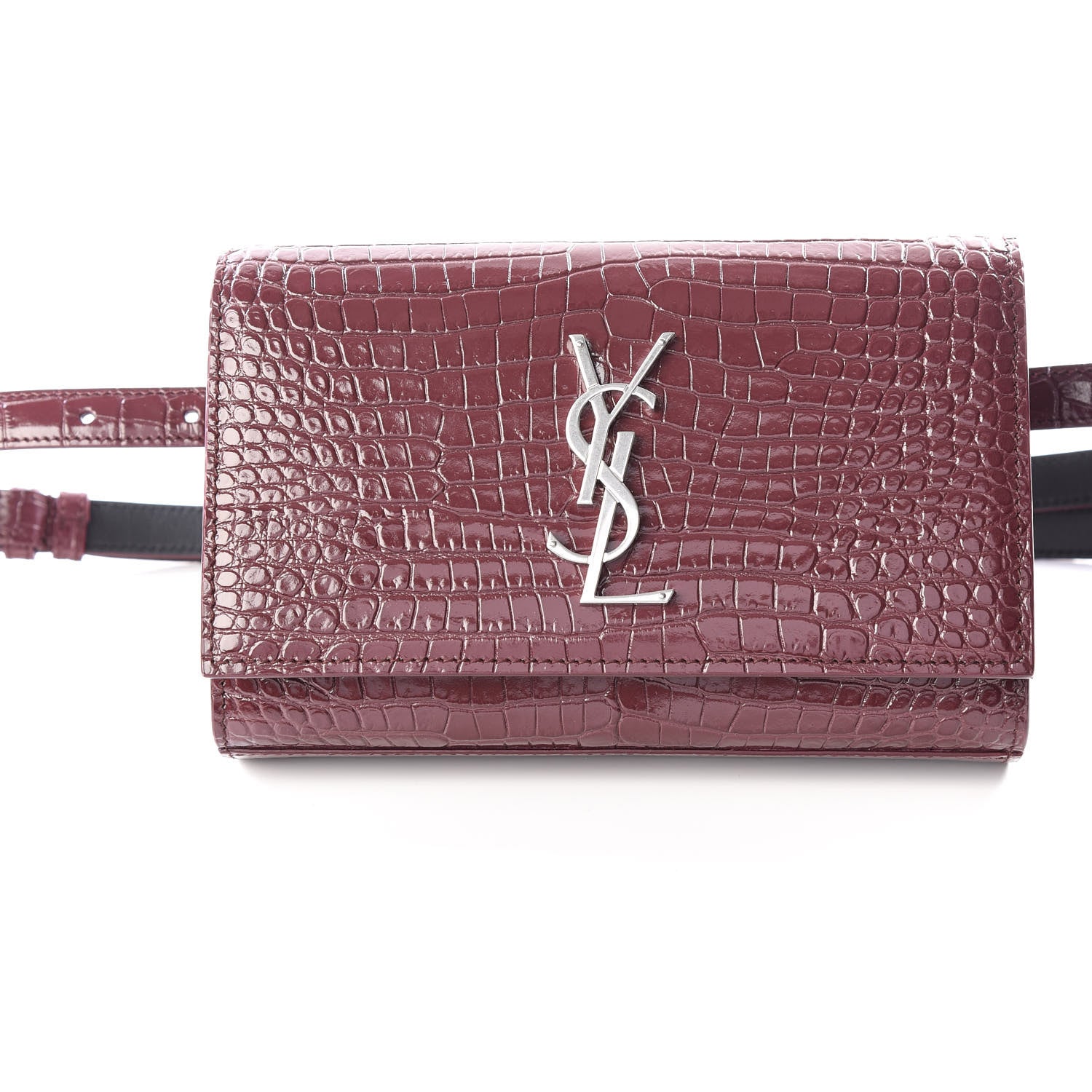 Saint Laurent Calfskin Crocodile Embossed Monogram Kate Belt Bag Burgundy 8 of 8