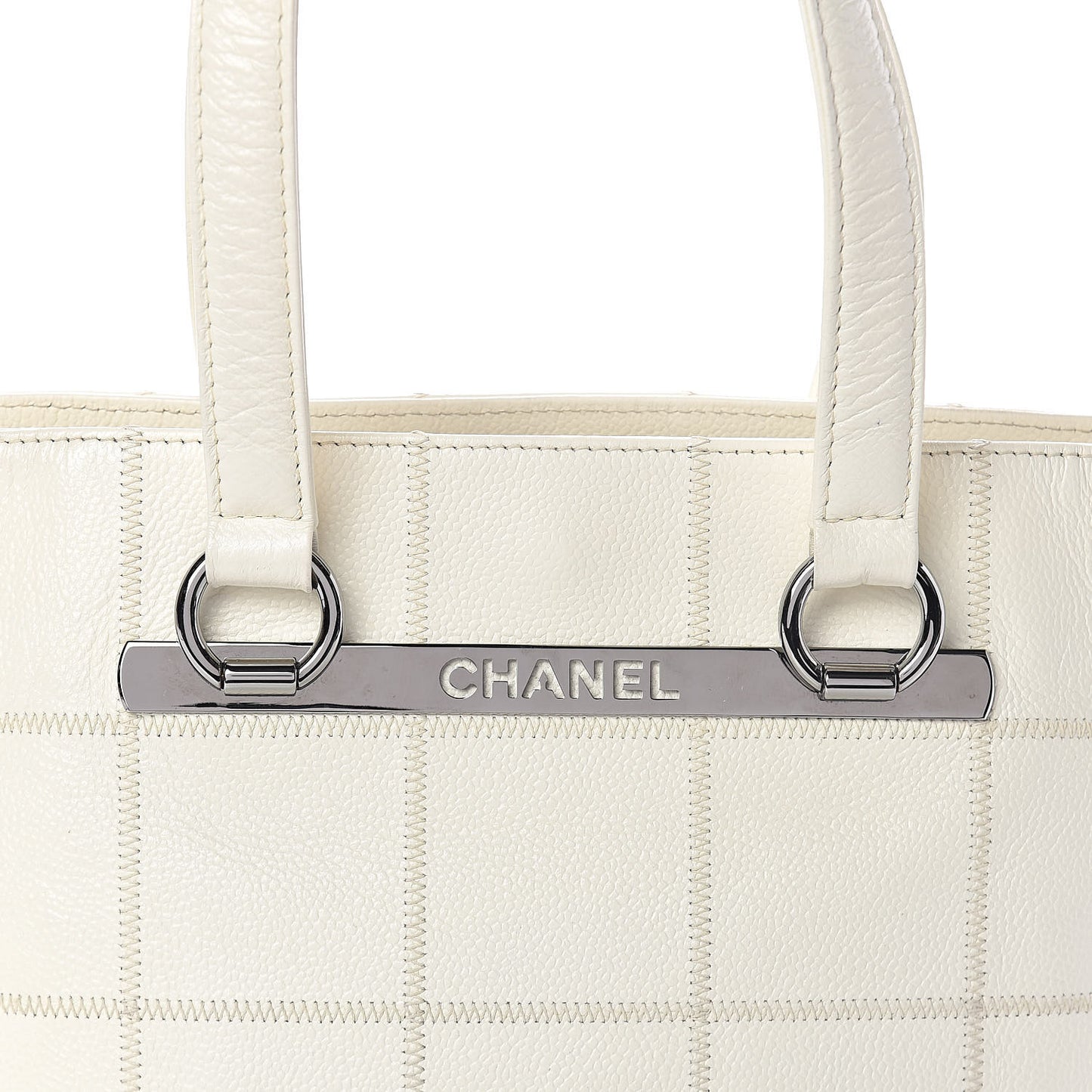 Caviar Square Stitched Tote White