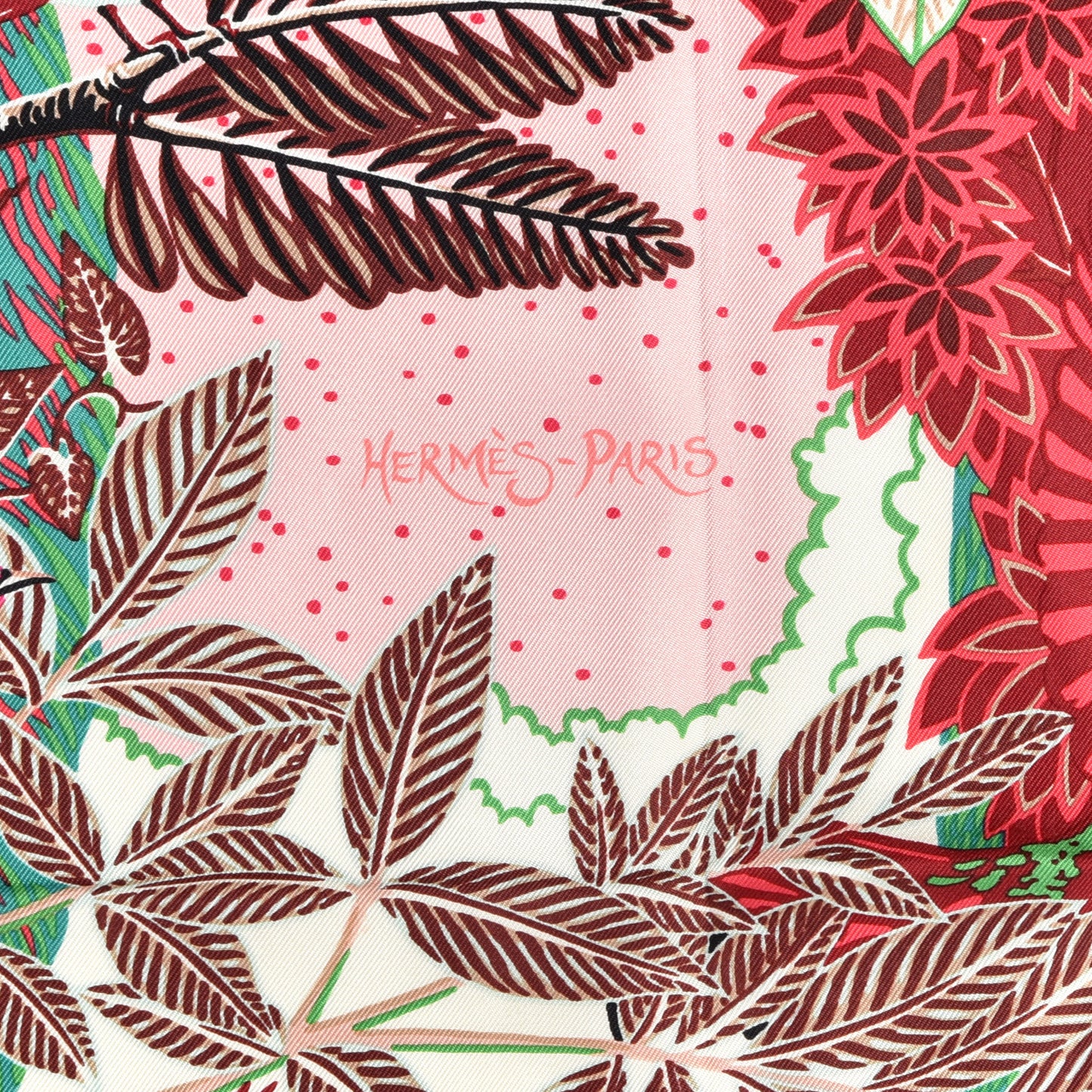 Silk Wild Singapore Scarf 90 Rose Vert Bordeaux