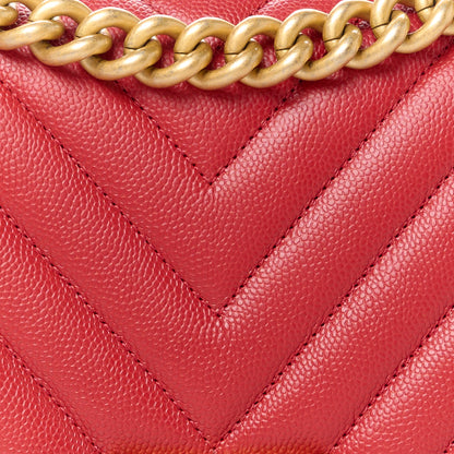 Chanel Caviar Chevron Quilted Medium Boy Flap Red 8 of 10