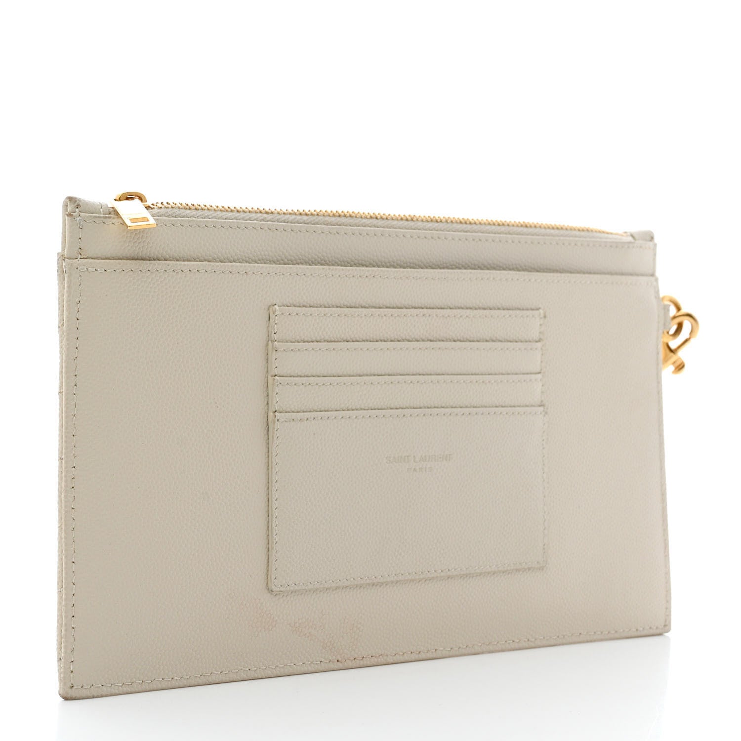 Saint Laurent Grain De Poudre Chevron Monogram Large Bill Pouch Blanc Vintage 3 of 9