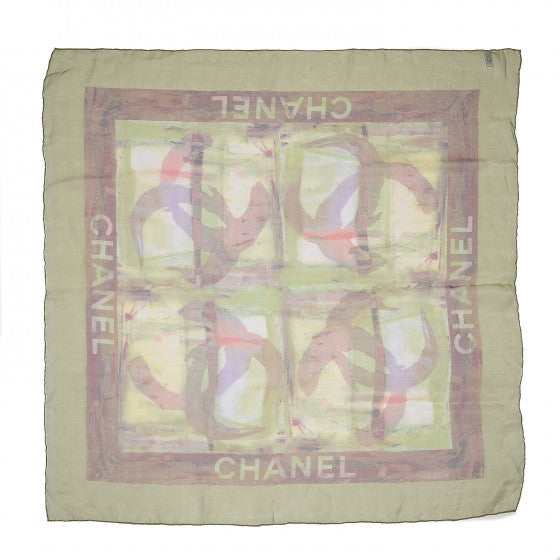 Chanel Silk CC Print Scarf Green Pink 1 of 5